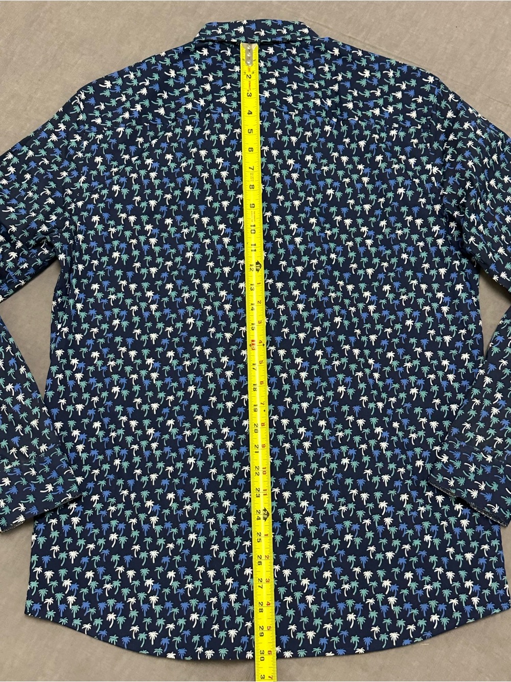 Johnston & Murphy Navy Palm-Print Button-Down Shirt - Picture 3 of 8